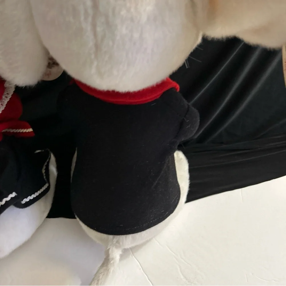 Plush White Mouse Pair in Red & Black Outfits - Soft Small Pet Plush Toys